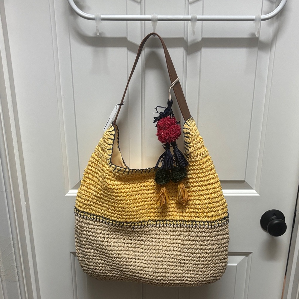 Stylish Yellow and Cream Woven Shoulder Bag